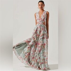 ASTR the label Floral Ruffle Cut Out Maxi Dress